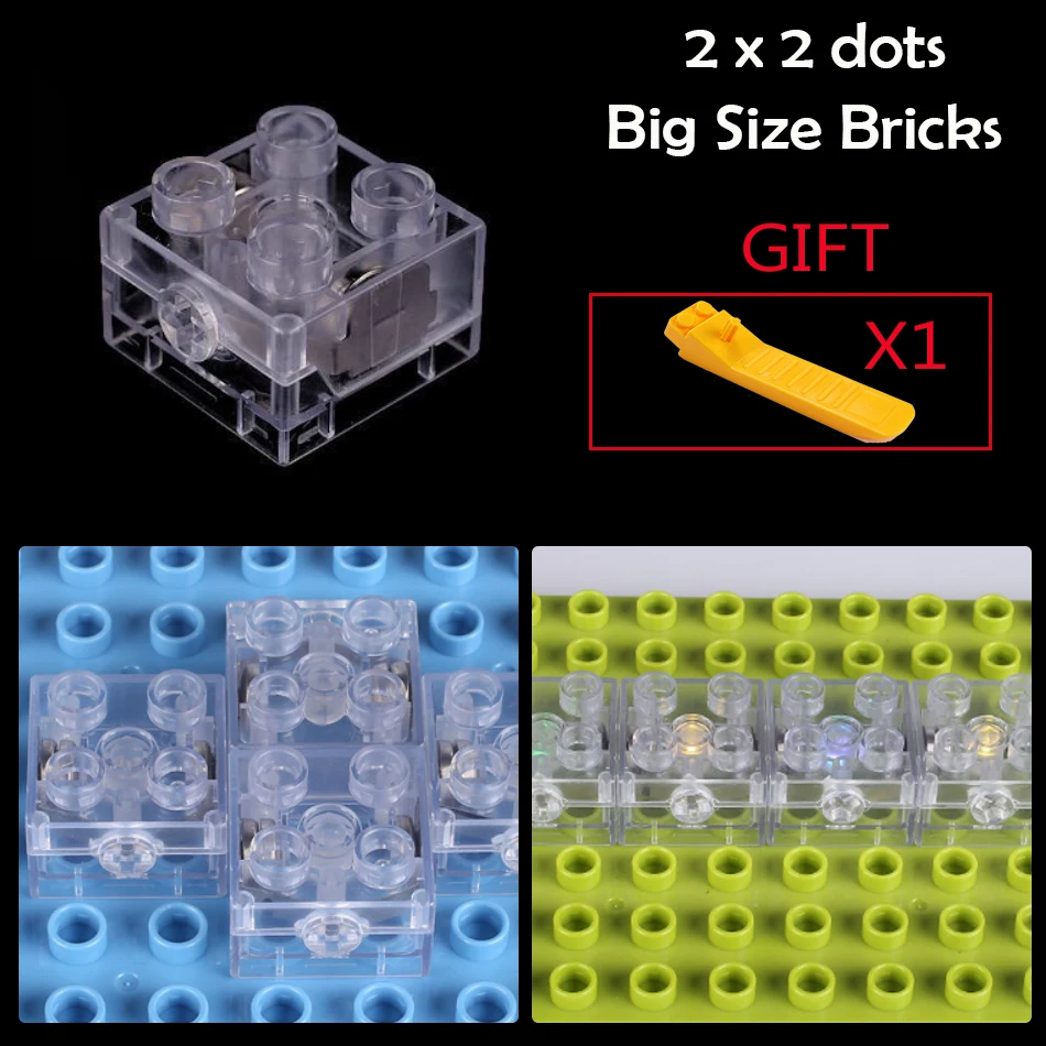 10/20PCS 2x2 dots Big Size LED Light Up Bricks DIY Parts Compatible duploed Base Plate Building Blocks Set Toys For Children