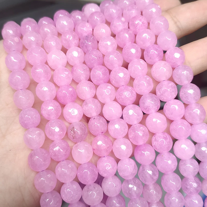 Natural Jades Stone Bead 4-12mm Faceted Purple Blue Chalcedony Round Loose Beads for Jewelry Making DIY Bracelet Accessories 15\'