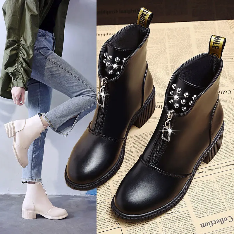 Zipper Lady Boots Brand Women\'s Shoes Australia Boots-women Winter Footwear Round Toe Ladies Fashion Autumn Snow 2024 Rock Med