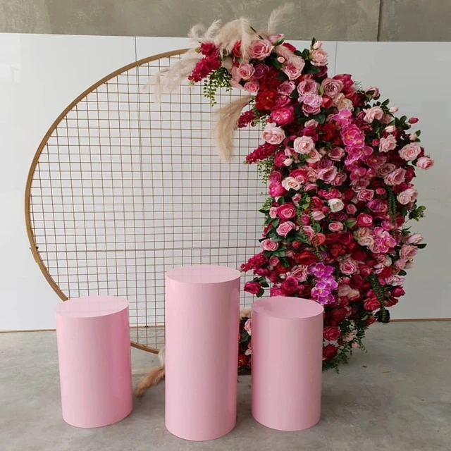 

No big circle)Wholesale Large iron Round Cylinder Plinth white acrylic mental pink display plinth yudao438