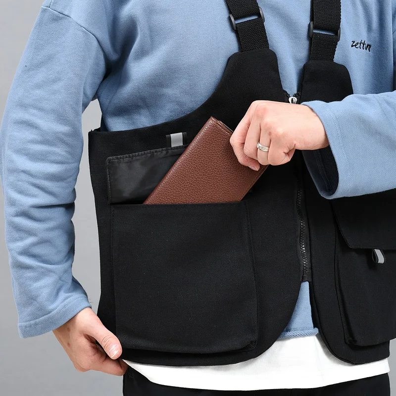 West Hip Hop Streetwear Functional Waist Packs Bag Adjustable Waistcoat Unisex Tactical Shoulder Bags Big Body-hugging Bag