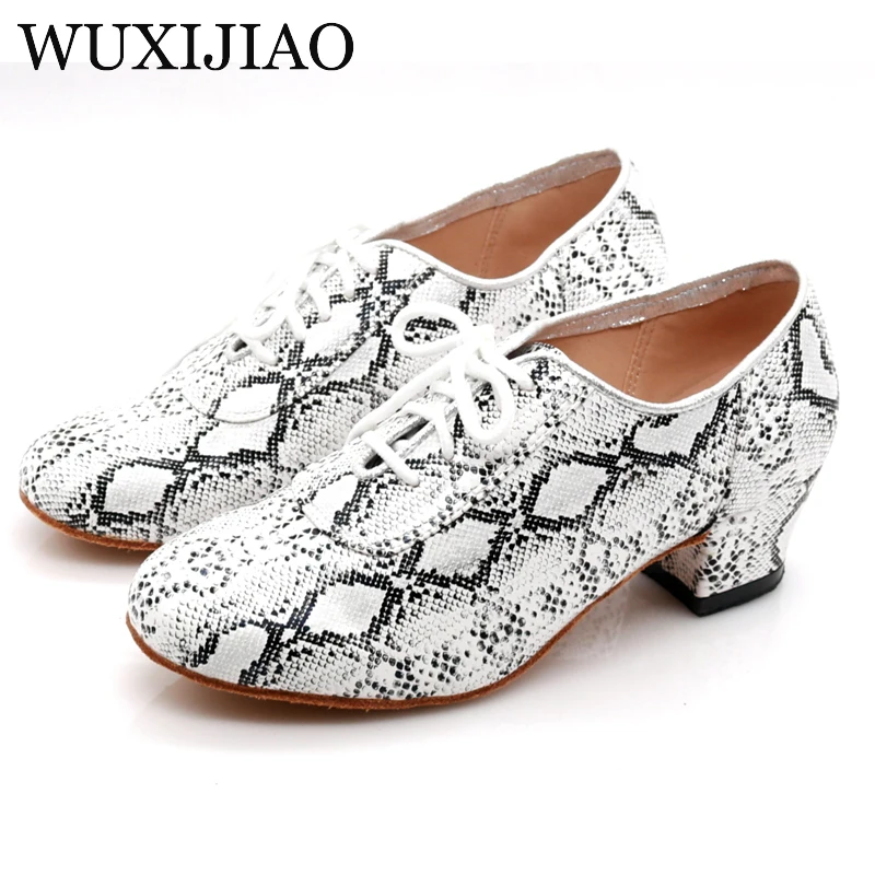 WUXIJIAO women\'s Latin dance shoes color satin sequins rhinestones Cuban high heels 9cm