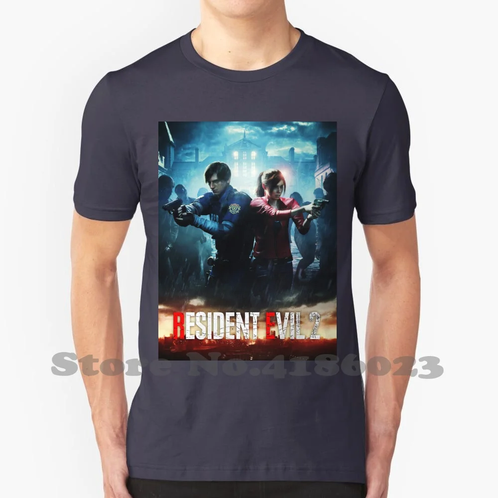 2 Remake Leon & Claire 100% Cotton T-Shirt Raccoon City Leon Kennedy Games Survival Horror Silent Hill Alan Wake The Evil