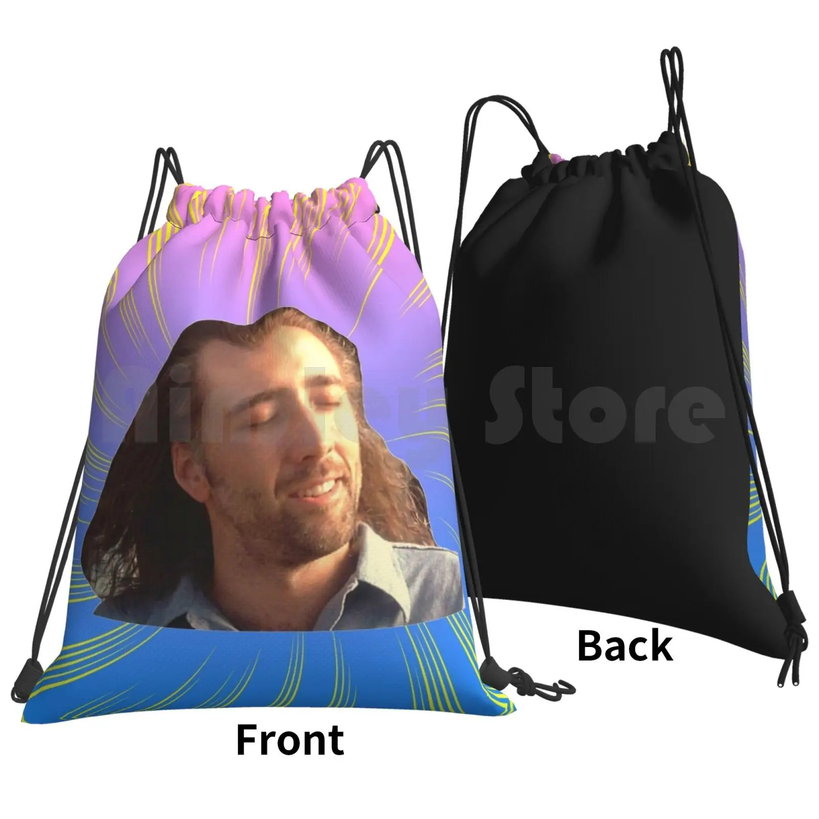 Nicholas Cage Vibing Backpack Drawstring Bags Gym Bag Waterproof Nicholas Cage Nick Cage Meme Anime Vibes Trending Cartoon