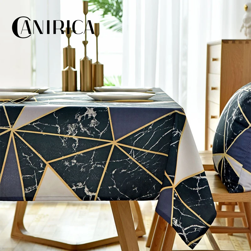 

CANIRICA Table Cloth Linen Tablecloth Geometric Dinning Table Cover Black Gold Nappe De Table Rectangulaire Kitchen Accessories