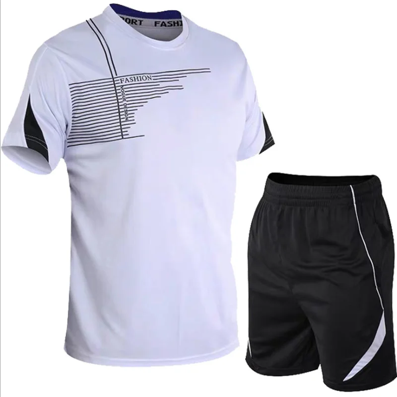 2020クイックドライスポーツスーツ衣装メンズランニングセットジムフィットネス服の夏の男性サッカーセットスポーツウェア