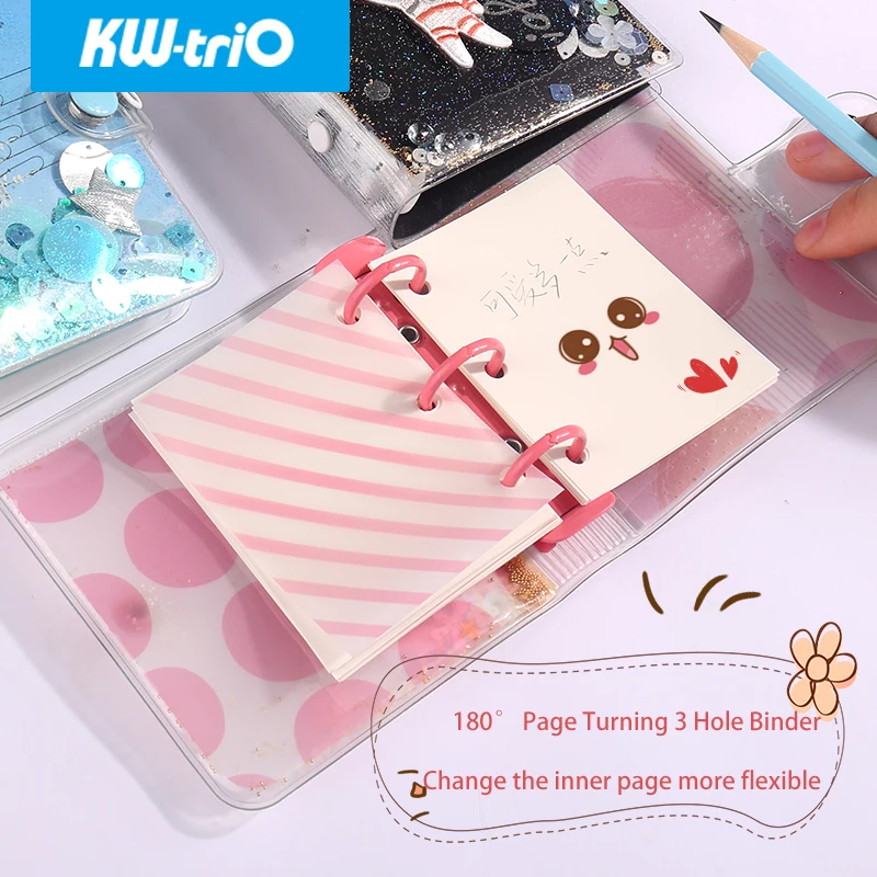 KW-triO Cute 3-hole Loose-leaf Refill Notebook Cover Mini File Folder Hand Account Diary Ring Binder Clip DIY Portable Planner