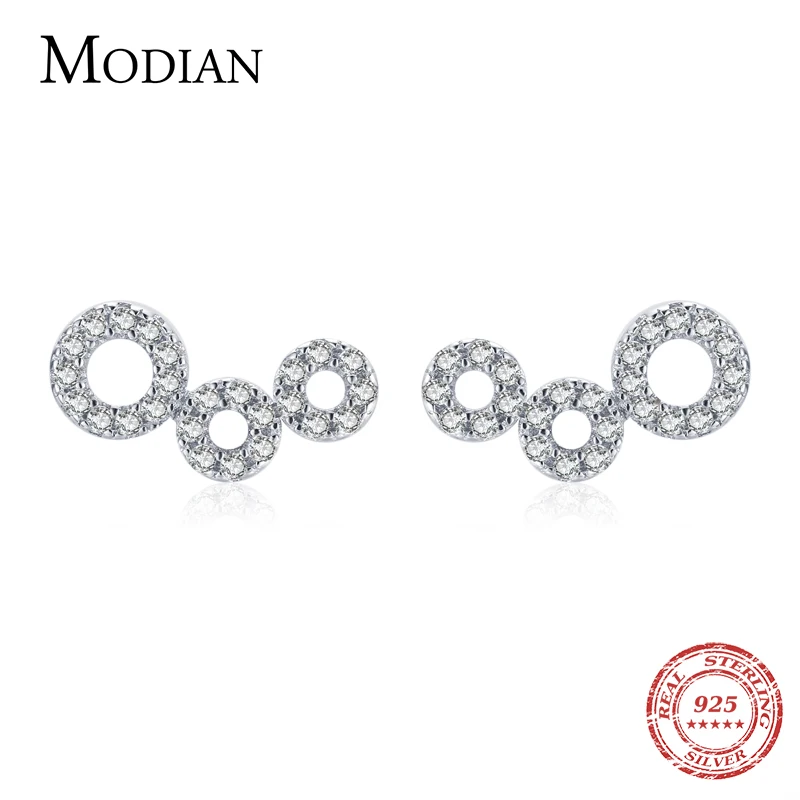 

Modian Authentic 925 Sterling Silver Simple Round to Round Stud Earrings For Women Shiny Clear CZ Circle Ear Studs Fine Jewelry