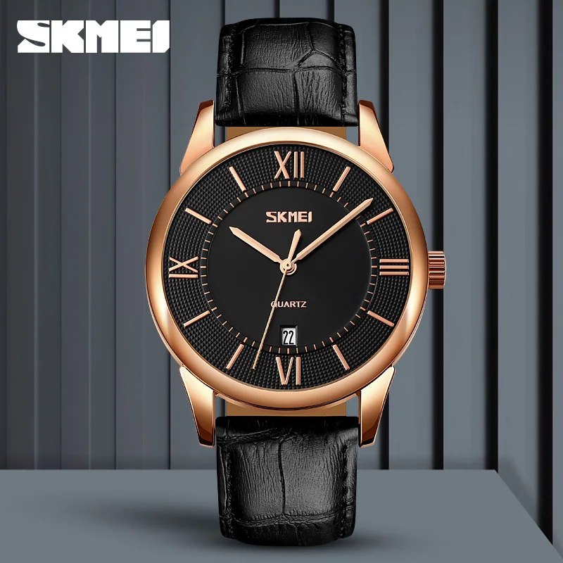 Official Brand SKMEI Quart Watch Luxury Leather Men\'s Wristwatches Business Casual Watches Man Calendar Men Watch For Gift