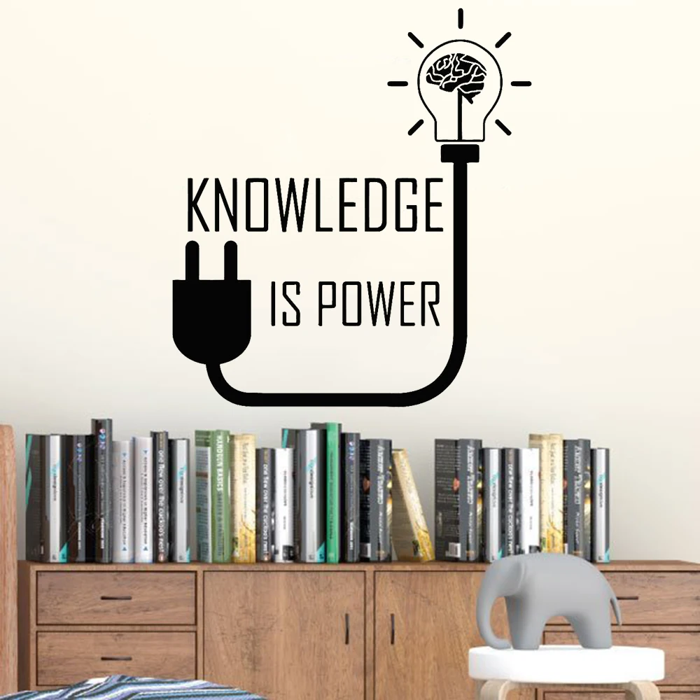 Book Room Wall Decal Knowledge Is Power Motivational Phrase Brain Pattern Vinyl Wall Stickers Home Decor School Classroom Z478