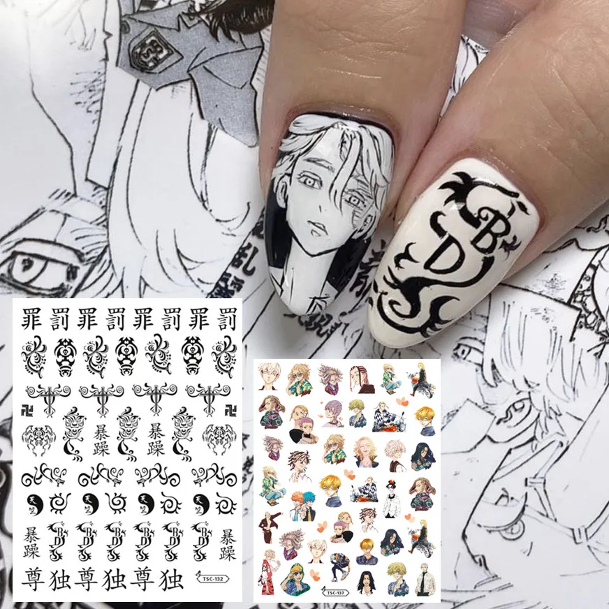 Neueste TSC-102-126-128 tokyo revengers serie anime boy designs 3d nail art sticker nail sticker zubehör