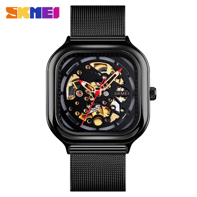 

SKMEI Mechanical Men Watch Automatic Watch Quartz Waterproof Hollow Art Strainless Steel Strap montre homme 9184 Clock