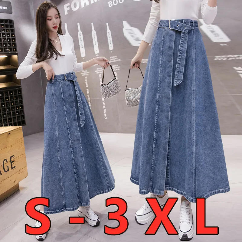 Jeans Skirt For Women Ladies Denim Long High Waist A-Line Button Clothes 2021 Summer Fashion Korean Style Elegant Outwear