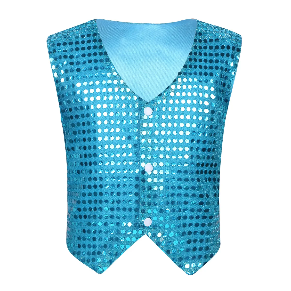 Kids Boys Girls Latin Jazz Hip Hop Dance Vest Waistcoat Shiny Sequins Disco Party Fancy Dress Up Choir Performance Costume 3-15Y