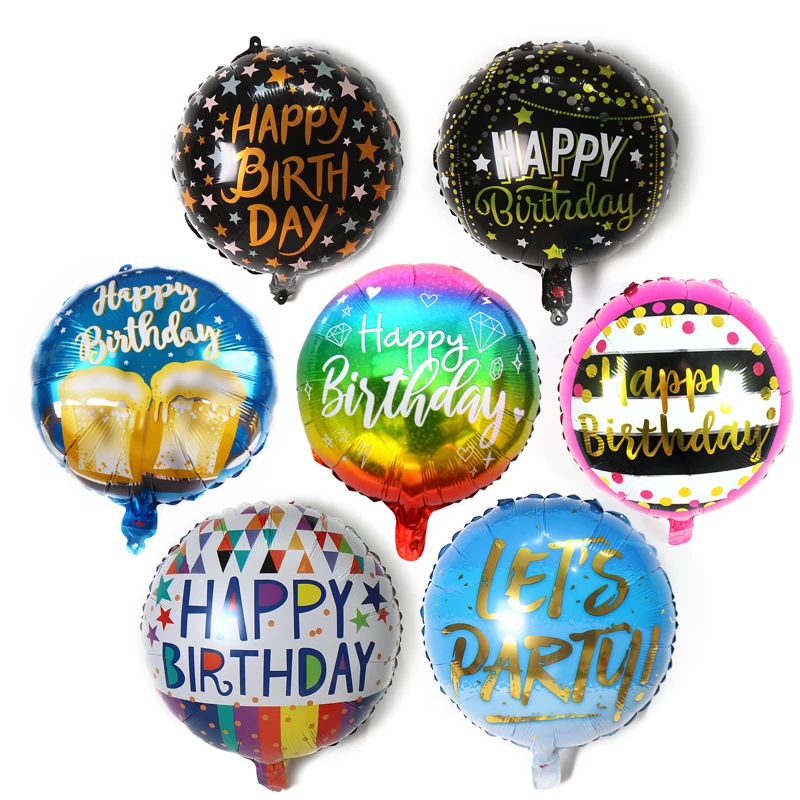 18inch 7pcs Birthday theme Foil Balloons Helium Round Balloon Adult Happy Birthday Party Decoration Kids Baby Shower Globos