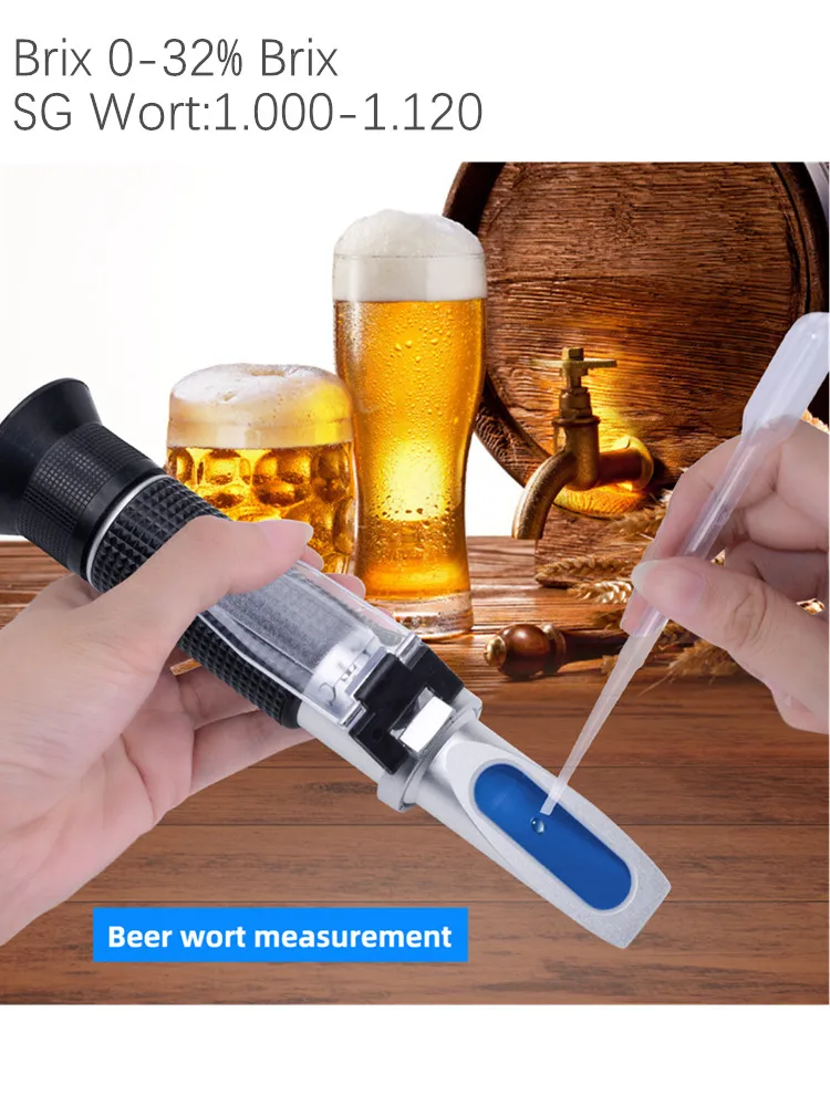 Handheld Beer Brix Refractometer Sugar Concentration Meter 0-32% Brix 1.000-1.120 Sugar Tester Brewing Wine Fruits Grapes