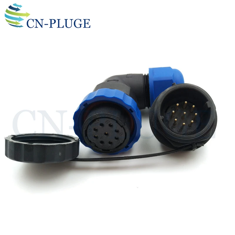 SP20 9 pin Waterproof LED Power Connector,20mm Panel Mount Right Angle Connector Male Socket Female Plug   IP68