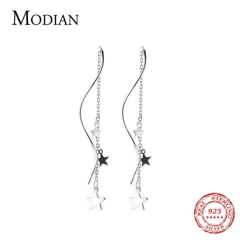 Modian Classic Real 925 Sterling Silver Swing Full Stars Line Drop Earrings For Women Dangle Ear Fashion Silver Fine Jewelry