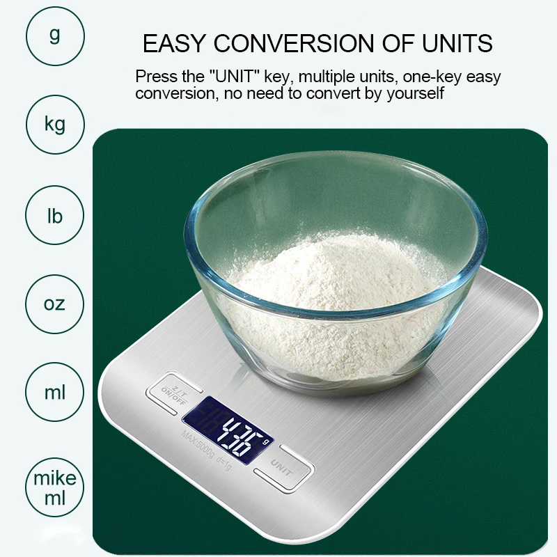 Escala 5kg da cozinha de digitas 10kg/1g de aço inoxidável usb/bateria que carrega o steelyard eletrônico do alimento para cozinhar o cozimento pesando