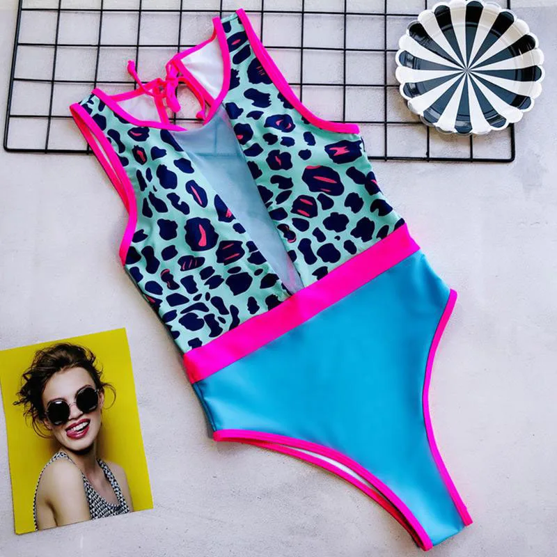 Sexy One Piece Swimsuit Women Swimwear Patchwork Monokini Hollow Out Swim Suit Bodysuit Bathing Suit One Shoulder Beach Wear