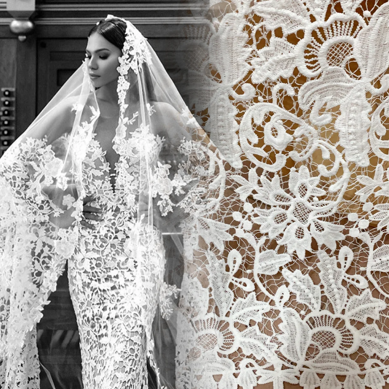 2020 Latest Off white Gorgeous Wedding dress Guipure Embroidery French Lace Cloth Needle work DIY sewing Needle work Material