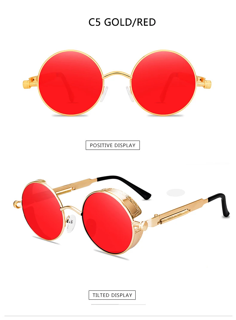 Metall Steampunk Sonnenbrille Männer Frauen Mode Runde Brille Marke Design Vintage Sonnenbrille Hohe Qualität Oculos de sol – Detail 8
