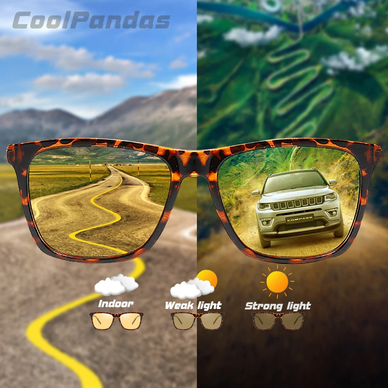 

CoolPandas Square Photochromic Sunglasses Polarized Men Day Night Vision Women Safety Driving Anti-glare Glasses Oculos de sol