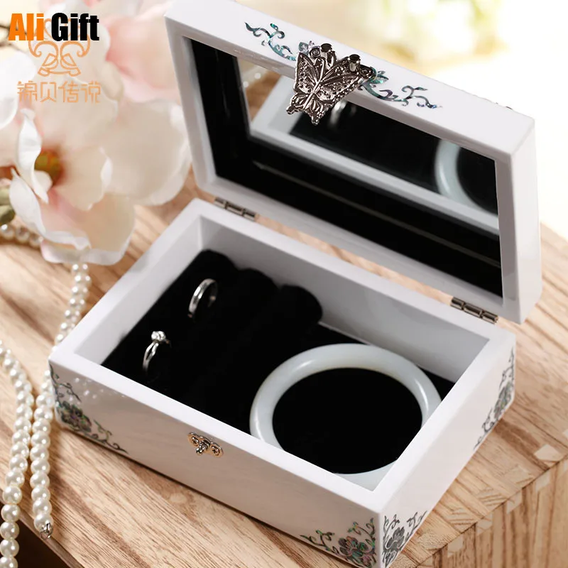 Mother-of-Pearl Princess European White Wooden Watch Jewelry Storage Wedding Gift  Boxes Organizer Case Certificate Box