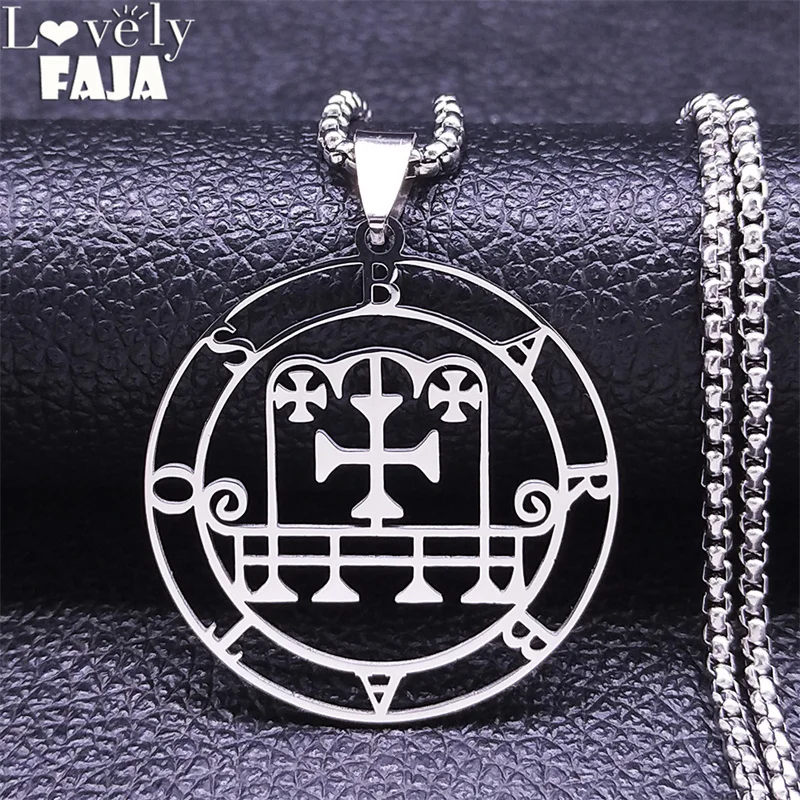 Sigil of Barbatos Seal Satan Stainless Steel Paimon Sceal Chain Necklaces Baphomet Silver Color Hides Shirt Jewelry N8045S03