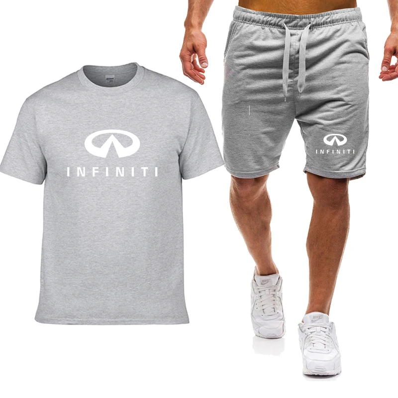 Casual Men’s Short sleeve Infiniti Car Logo Print Summer Cotton Men’s T-shirts High Quality Men\'s T-shirt + shorts 2-piece set