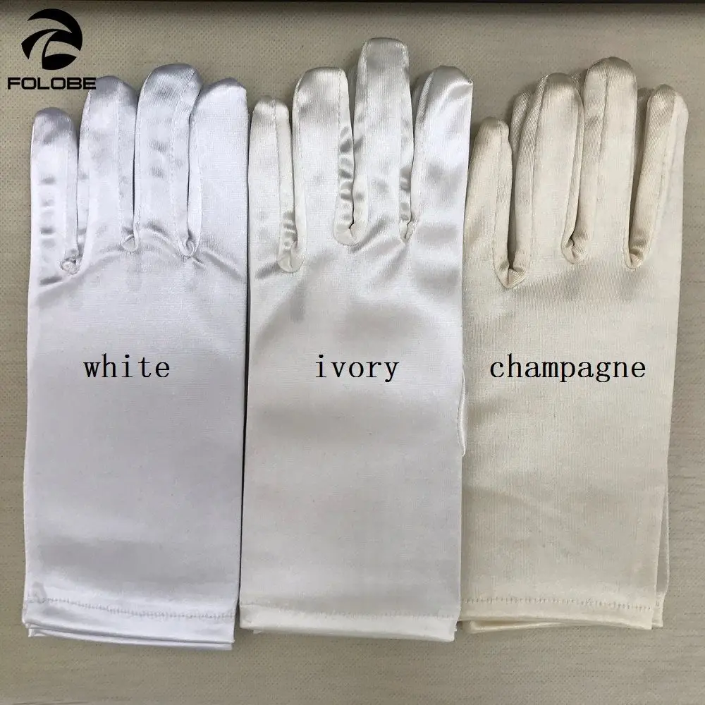 Short White/Ivory/Champagne Wedding Gloves Finger for Women Wrist Satin Cuffs Bridal Glove Wedding Accessorie Real Photo Instock