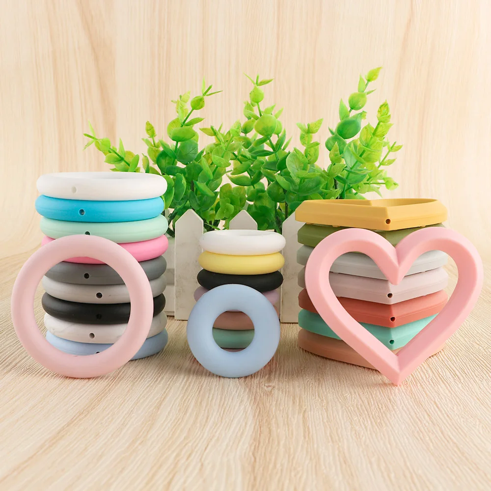 5Pcs Silicone Heart Ring Round Ring BPA Free Silicone Teether Baby Teething Ring DIY Necklace Jewelry Pacifier Pendant