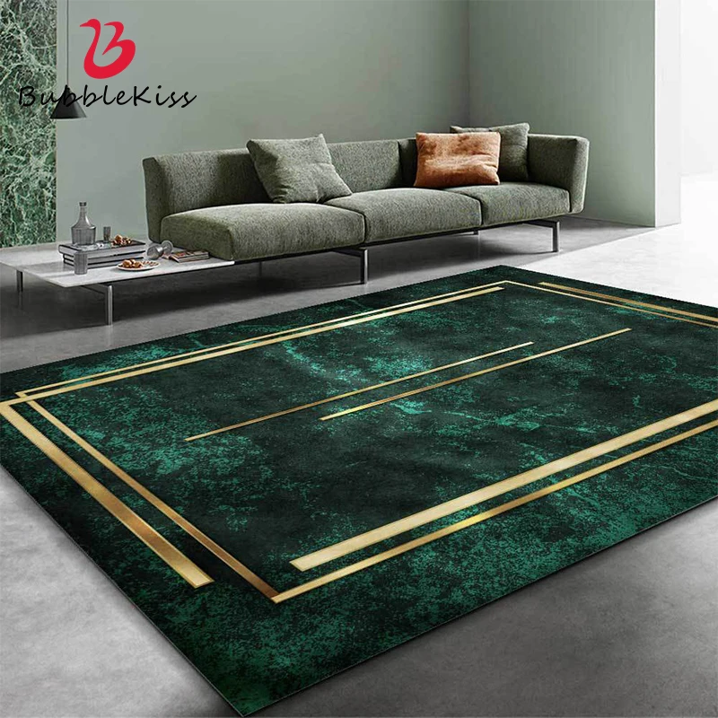 Nordic Style Green Carpet for Living Room, Gold Luxury Rug for Bedroom, Customized Floor Mat, Home Decor, Delicate Edged