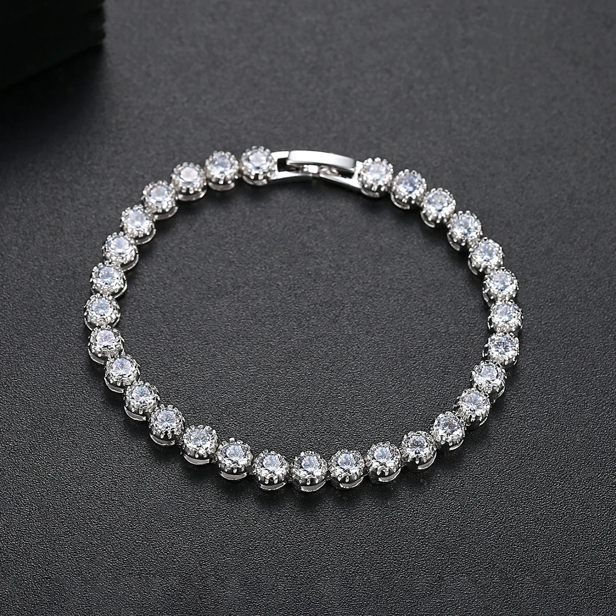 LUOTEEMI 4MM 5MM Trendy Cubic Zirconia Bracelets Round New Design Tennis CZ Bangles for Women Girl Wedding Engagement Decoration