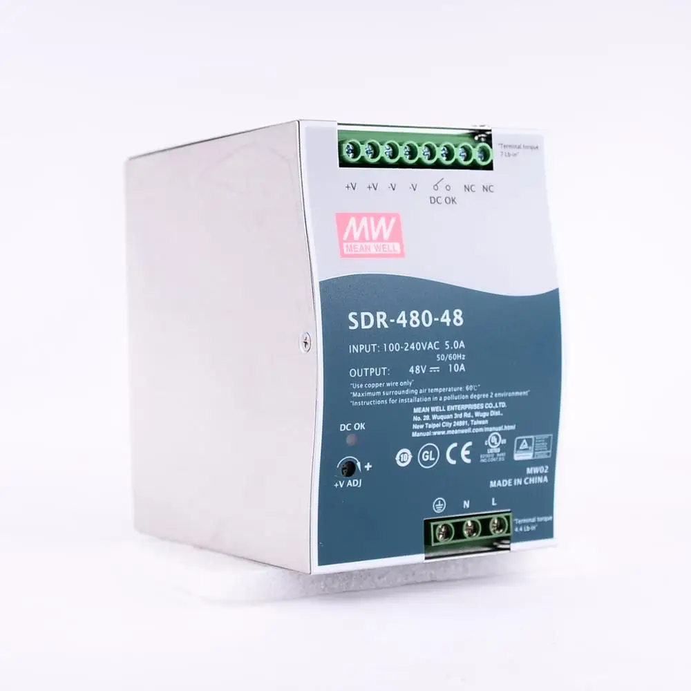 Original Mean Well SDR-480 series meanwell DC 24V 48V 480W Single Output Industrial DIN Rail with PFC Function Power Supply