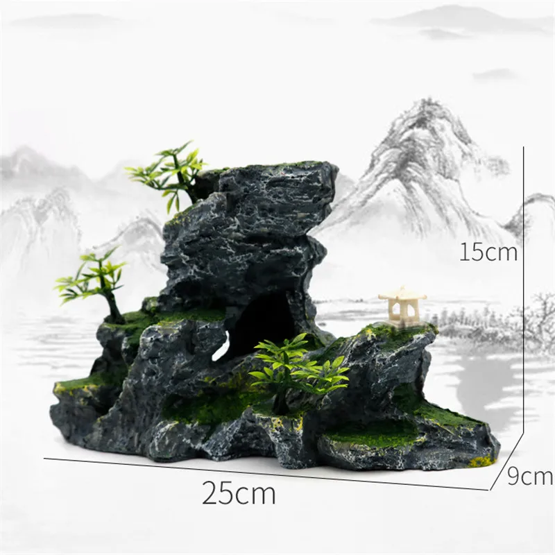 1Pc Resin Rockery Aquarium Decoration Accessories Artificial Mountain Hill View Rock Decorating Ornament For Fish Tank