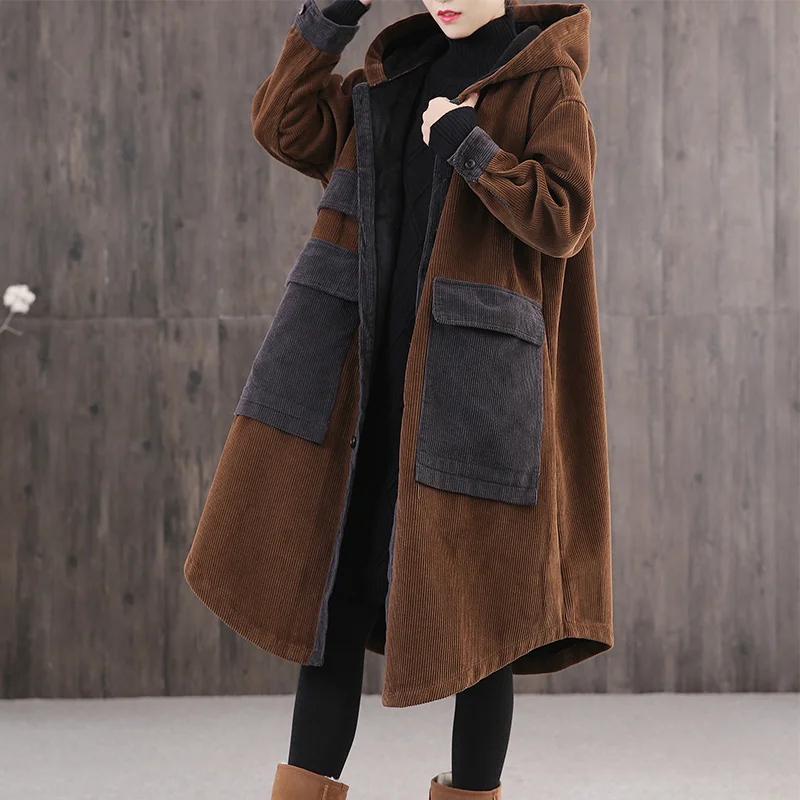 2023 Vintage Corduroy Jackets Winter Loose Women\'s Clothing Retro Big Pockets Velvet Thick Cotton Coats Female Overcoats D550