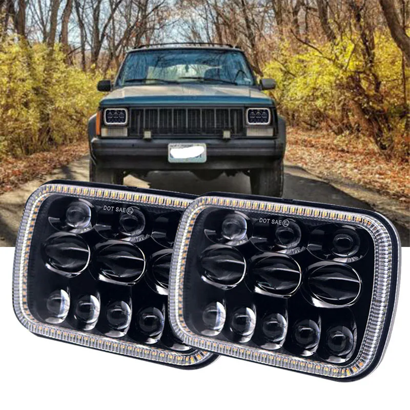 

5x7 6X7 inch Square led headlight with Angel eyes H4 Motorcycle Headlamp for Jeep Wrangler YJ Cherokee XJ Comanche MJ