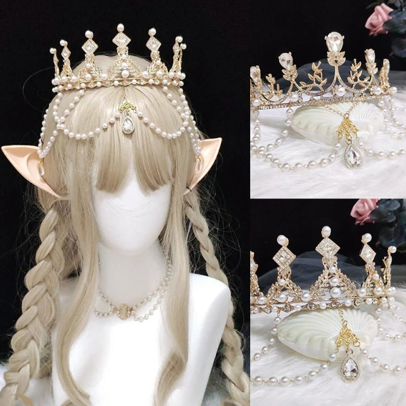 Vintage Pearl Tiara Queen Crown for Women Royal Wedding Tiaras and Crowns for Bride Jewelries Fit Birthday Pageant Prom