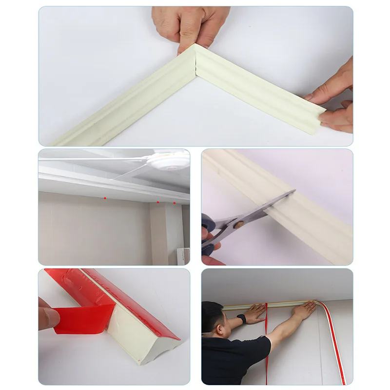 Baseboard Self-Adhesive Anti-Collision Skirting Line Soft Wrap Wall Sticker Ceiling Side Strip Waist Line Decoration 3D Stereo W