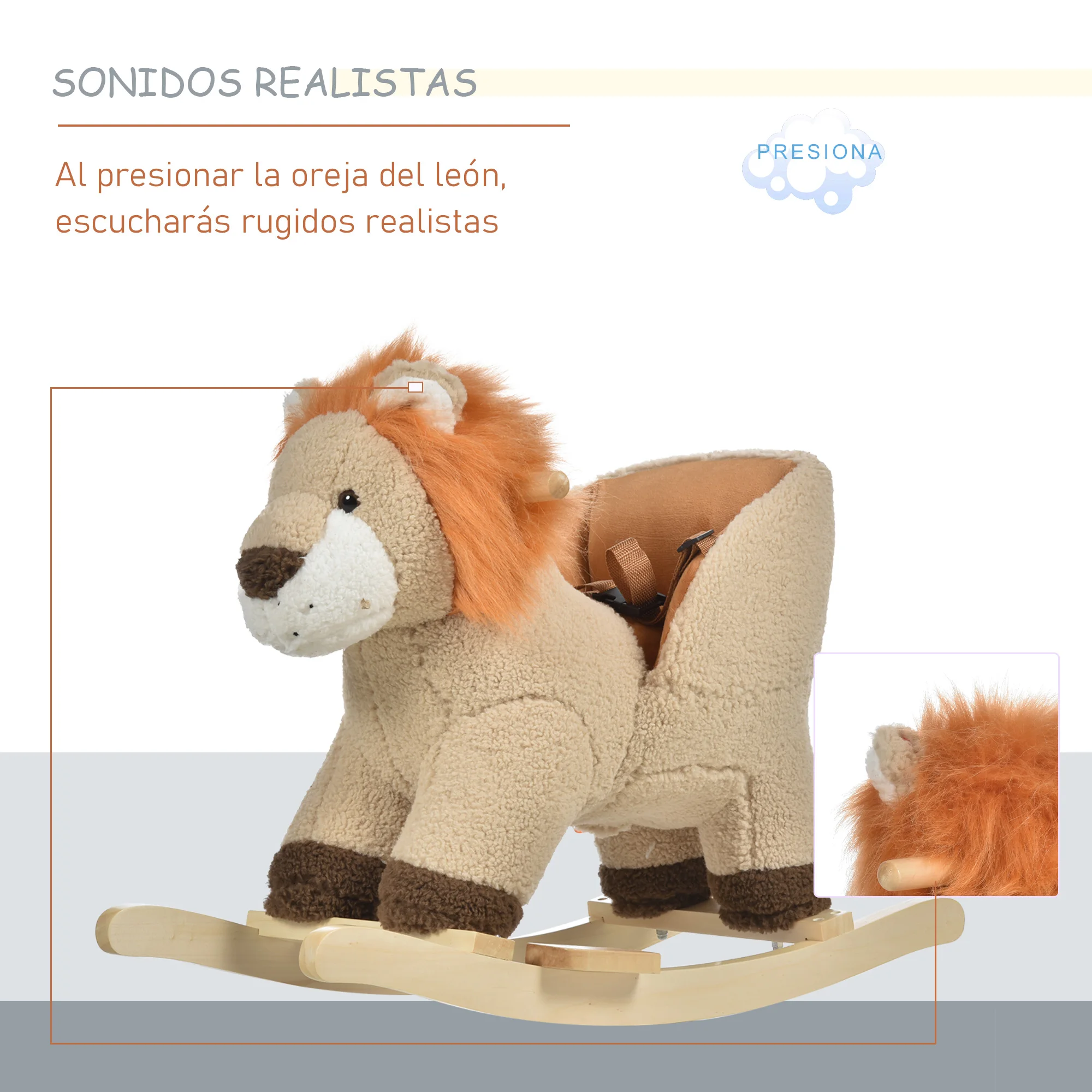 Imagen 5: HOMCOM Caballito Balancín León para Bebés de 18-36 Meses con Sonidos 68x35x50 cm