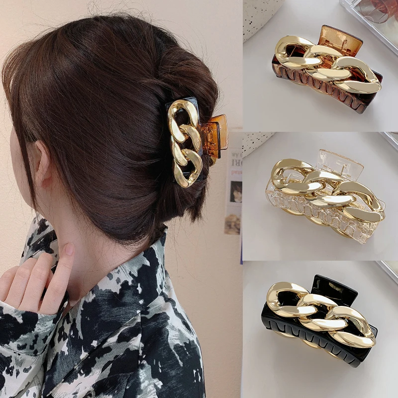 New Chain Crabs Hair Clips Korean Fashion Hollow Out Hair Claws For Women Girl Geometric Bath Clips Hair Accessories Wholesale