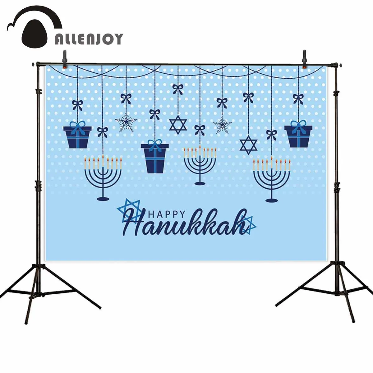 Allenjoy Happy Hanukkah backdrop candle party portrait golden sands gifts dots stars photophone photozone photocall background