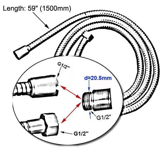 Brushed Nickel 150cm G1/2 Shower Hose Bathroom Accessories Brass Flexible Hose bath contect hand shower Nzh03