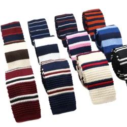 Corbata de punto a rayas para hombre, tejido de diseñador, ropa de uso diario, Azul, Negro, ajustado, estrecho, cuello cálido, nueva moda