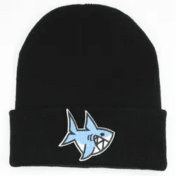 Cartoon Shark Embroidery Cotton Thicken Knitted Hat Winter Warm Hat Skullies Cap Beanie Hat for Men and Women 105