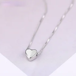 Fashion Minimalist Smooth Heart Shaped Pendant Necklace Silver Color Cute Charm Necklace For Women S-N591