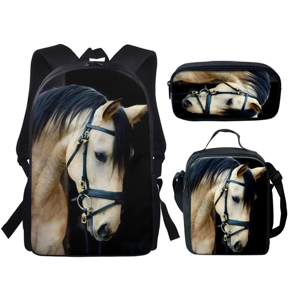 2021 School Bags Black White Horse Print Backpacks For Teenagers Boys Girls 3PCS Set Book Bag 16Inch rucksuck balso