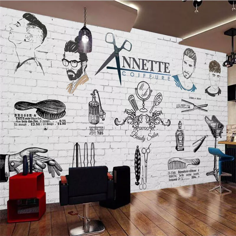 Custom wallpaper 3D Europe and the United States hand-painted trend barber shop TV background wall barber shop murals