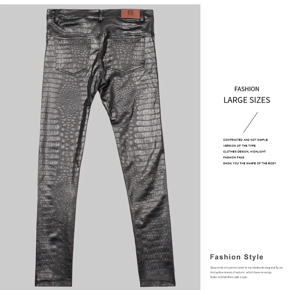 Men Pencil Pants 3 D Intaglio Printing Crocodile Grain Legging PU Leather Casual Jean Boots pants Skinny Solid Printing Trousers